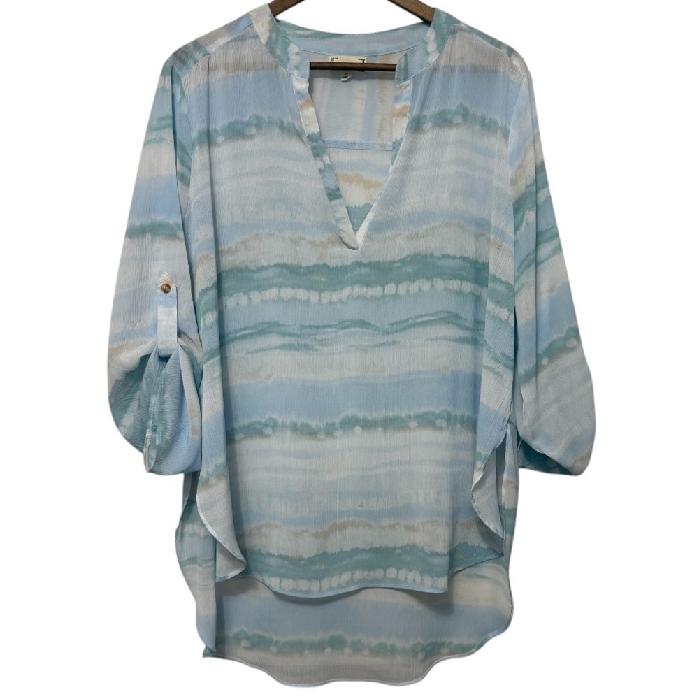 Cloth & Portrait Oversized V-Neck Tunic Top Women's Size XL Beachy Coastal Flowy